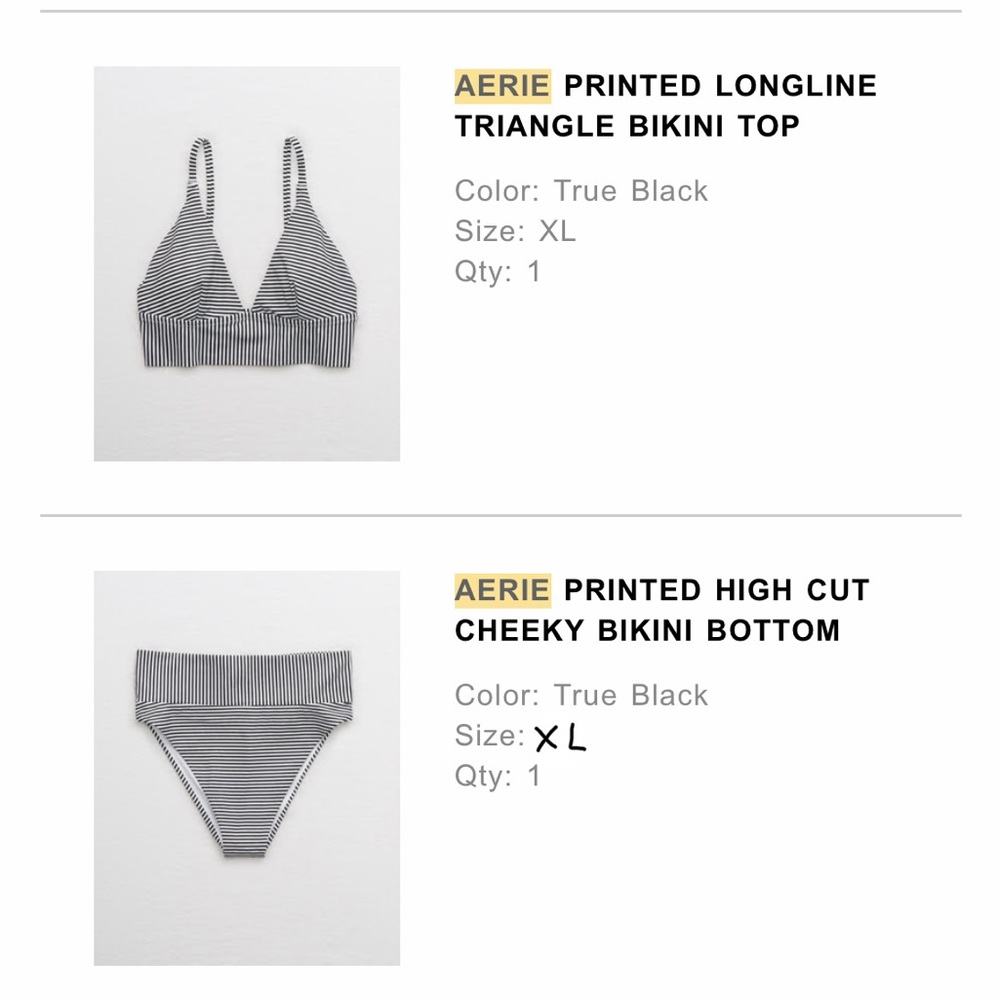 NWT Aerie Triangle Longline Bikini. Size XL